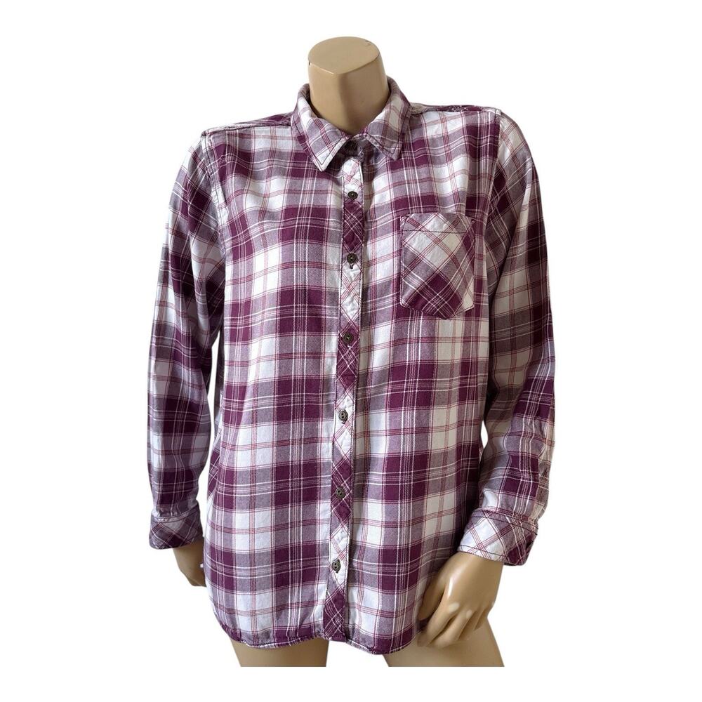 Sonoma Flannel Shirt Womens XL Plaid Cotton Rayon Button Up Long Sleeve Collared